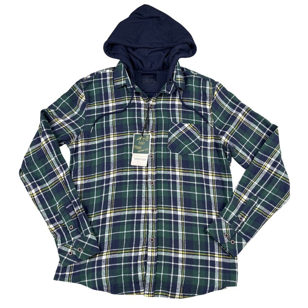 NWT‎ Nomad Mens Green Flannel Hoodie Sz Medium